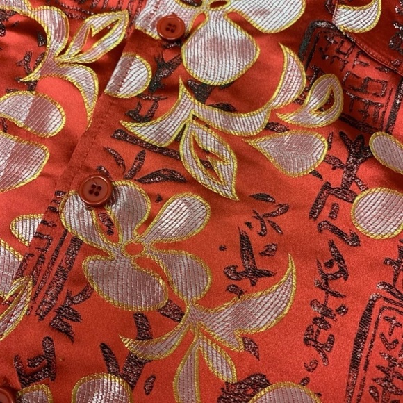 Vintage Street Culture Button Up Shiny Asian Red AOP Floral Shirt XL Metallic - Picture 6 of 6